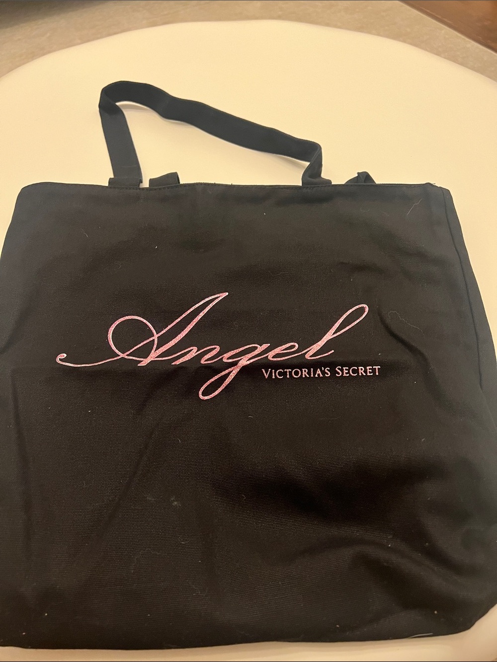 Victoria’s Secret Angle Pink & Black Striped Canvas Tote Bag with Black Handles
